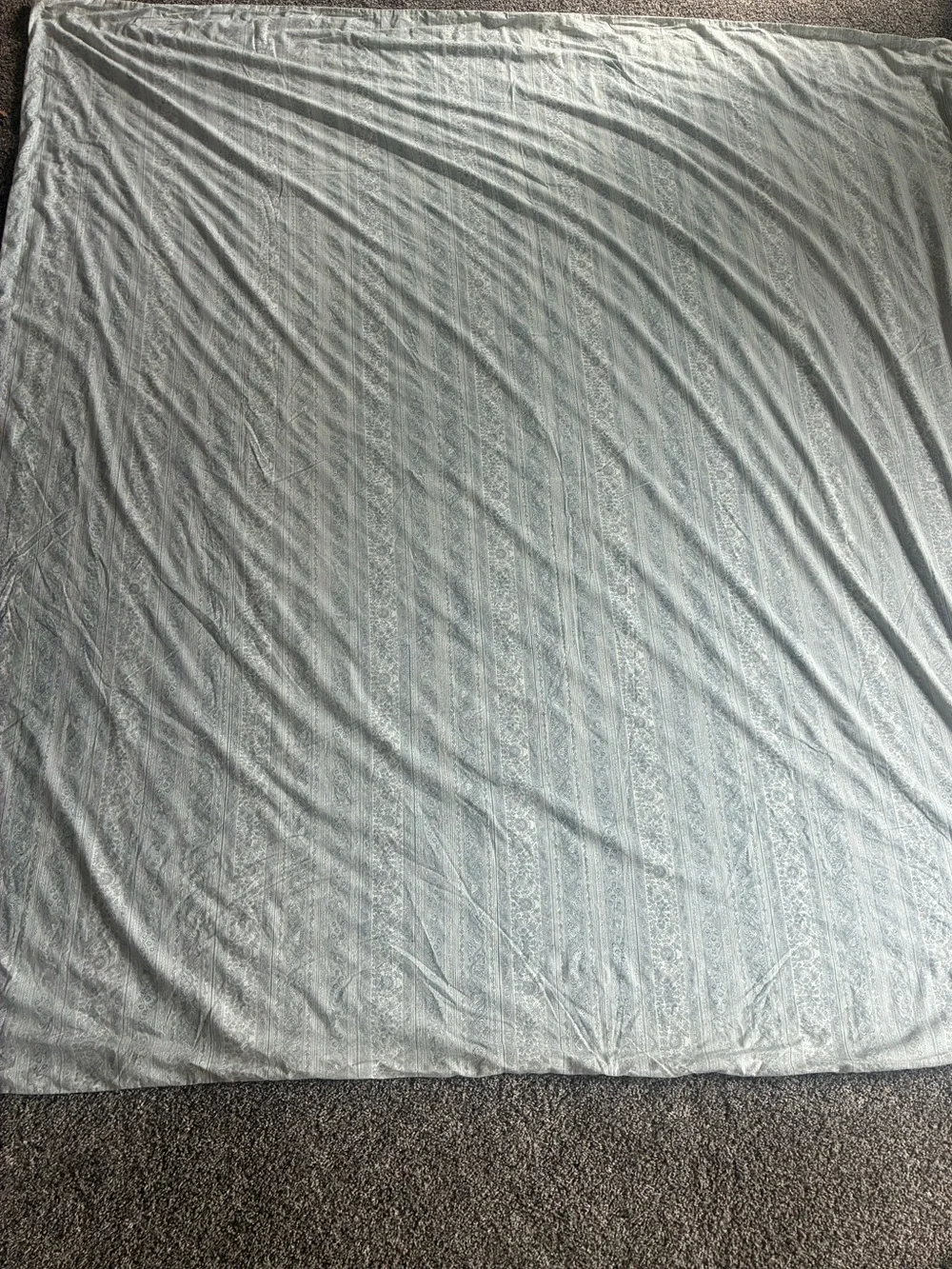 Pottery Barn Floral Stripe Queen Duvet Set in Gray and Cream